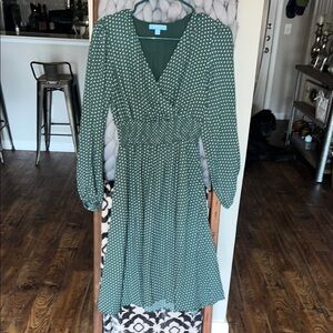 Draper James Green and White Wrap Dress with Bishop Sleeves